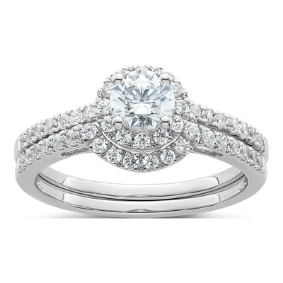 14K White Gold Diamond Halo Engagement Ring Semi-Mount – view 8
