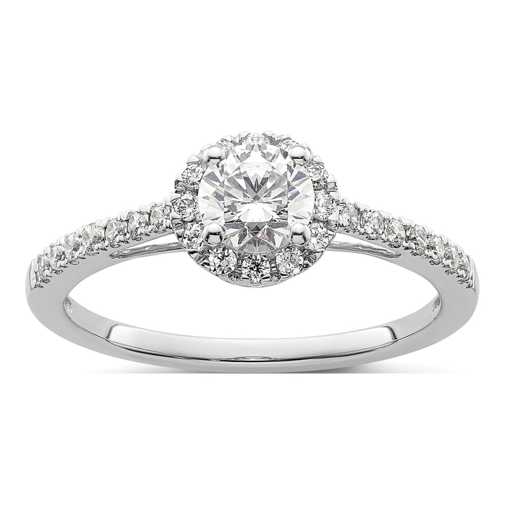 14K White Gold Diamond Halo Engagement Ring Semi-Mount