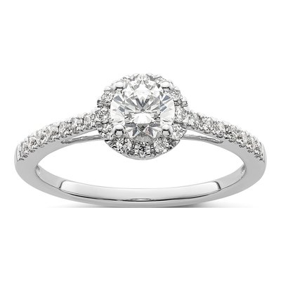14K White Gold Diamond Halo Engagement Ring Semi-Mount