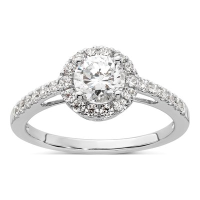14K White Gold Diamond Halo Setting Engagement Ring Semi-Mount