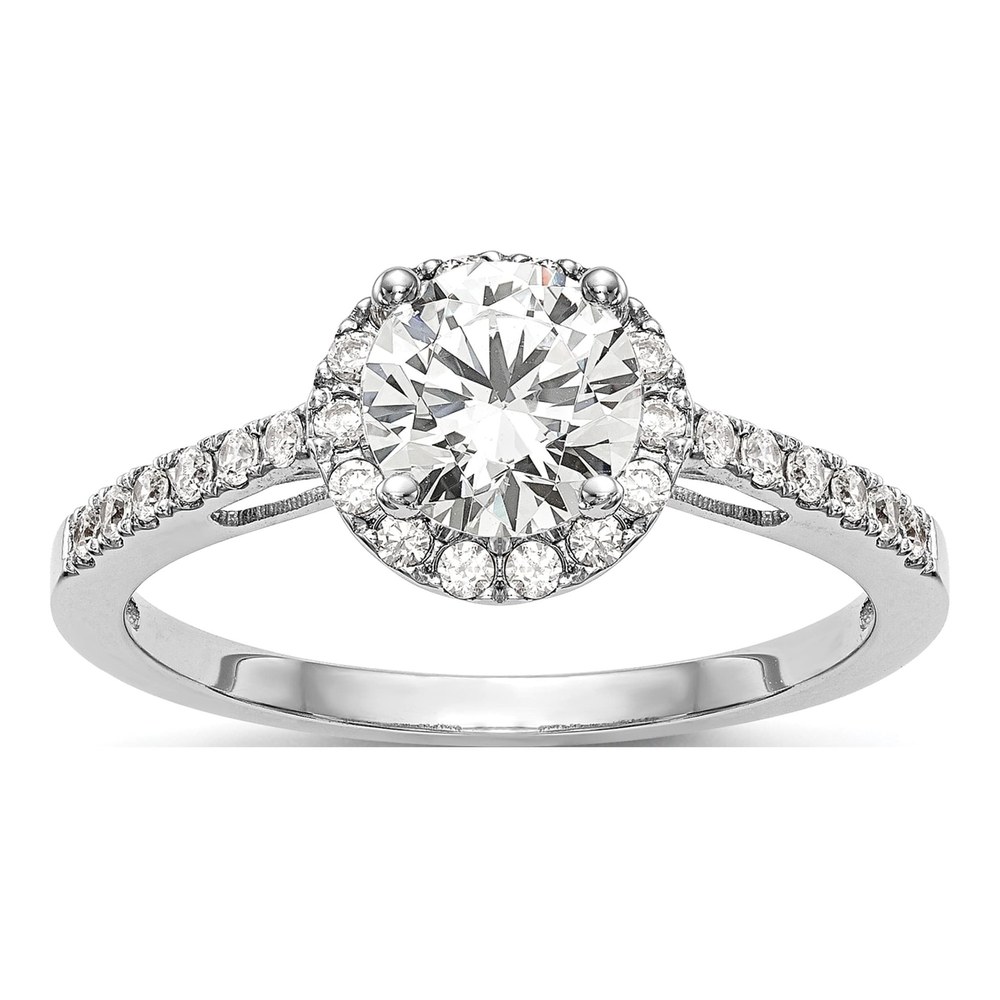 14K White Gold Diamond Halo Engagement Ring Semi-Mount