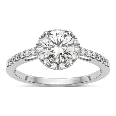14K White Gold Diamond Halo Engagement Ring Semi-Mount