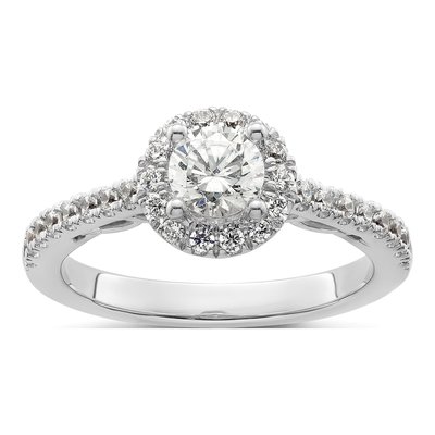 14K White Gold Diamond Halo Engagement Ring Semi-Mount