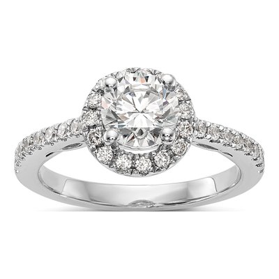 14K White Gold Diamond Halo Engagement Ring Semi-Mount