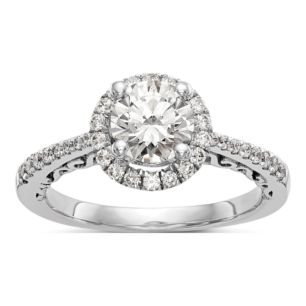 14K White Gold Diamond Round Halo Engagement Ring Semi-Mount