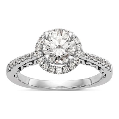 14K White Gold Diamond Round Halo Engagement Ring Semi-Mount