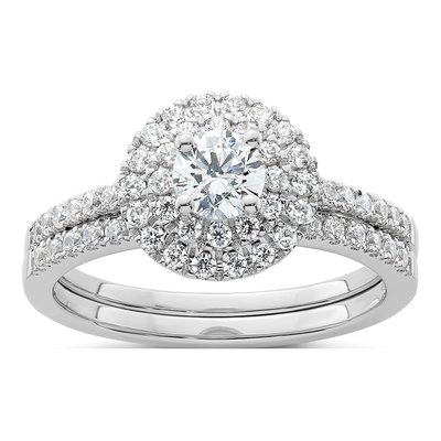 14K White Gold Diamond Double Halo Engagement Ring Semi-Mount – view 7