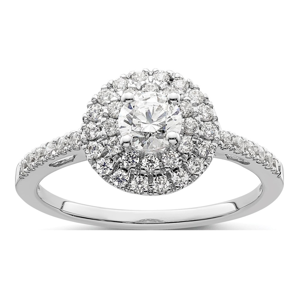 14K White Gold Double Halo Diamond Semi-Mount Ring