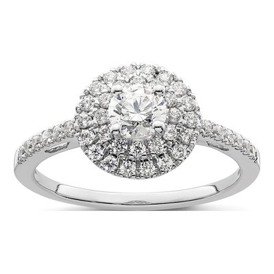 14K White Gold Diamond Double Halo Engagement Ring Semi-Mount