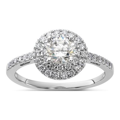 14K White Gold Diamond Double Halo Engagement Ring Semi-Mount