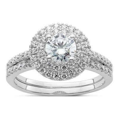 14K White Gold Diamond Double Halo Engagement Ring Semi-Mount – view 8