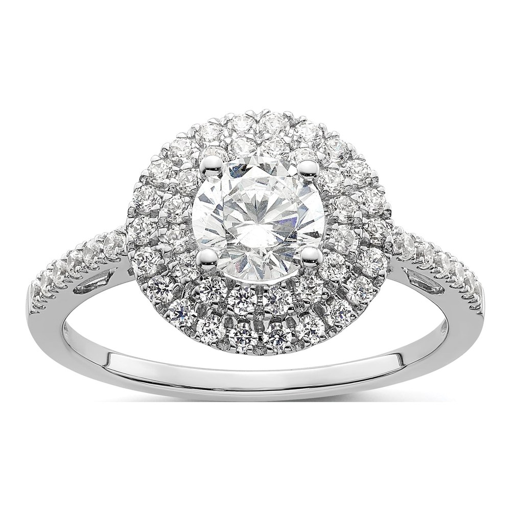14K White Gold Diamond Double Halo Engagement Semi-Mount