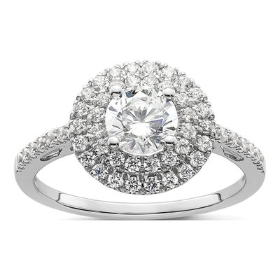 14K White Gold Diamond Double Halo Engagement Ring Semi-Mount