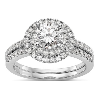 14K White Gold Diamond Double Halo Engagement Ring Semi-Mount – view 7