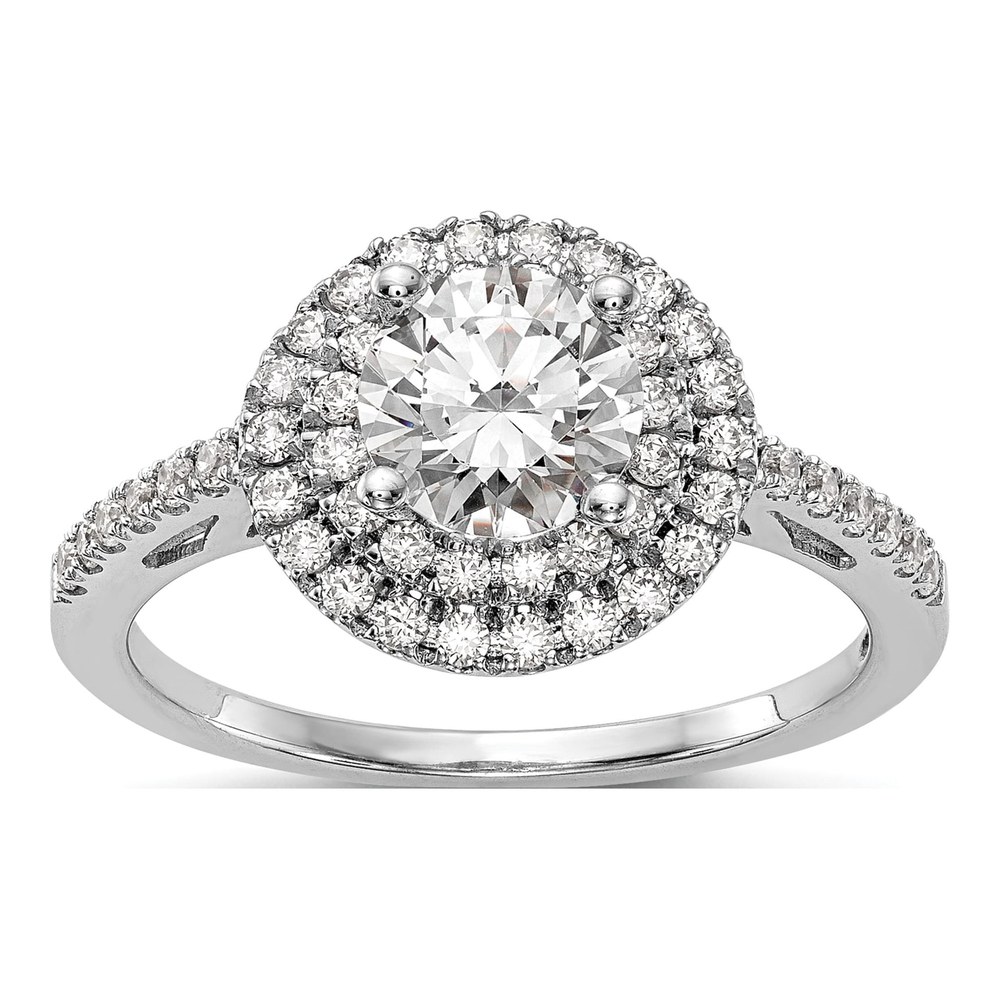 14K White Gold Double Halo Diamond Semi-Mount Ring