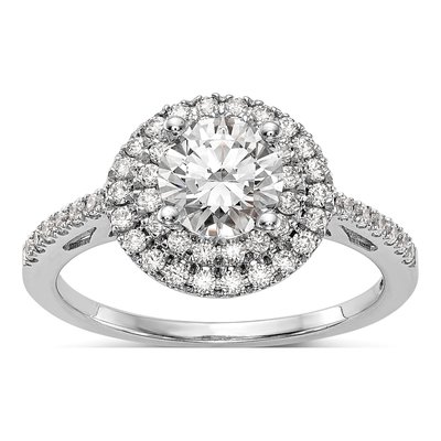 14K White Gold Diamond Double Halo Engagement Ring Semi-Mount