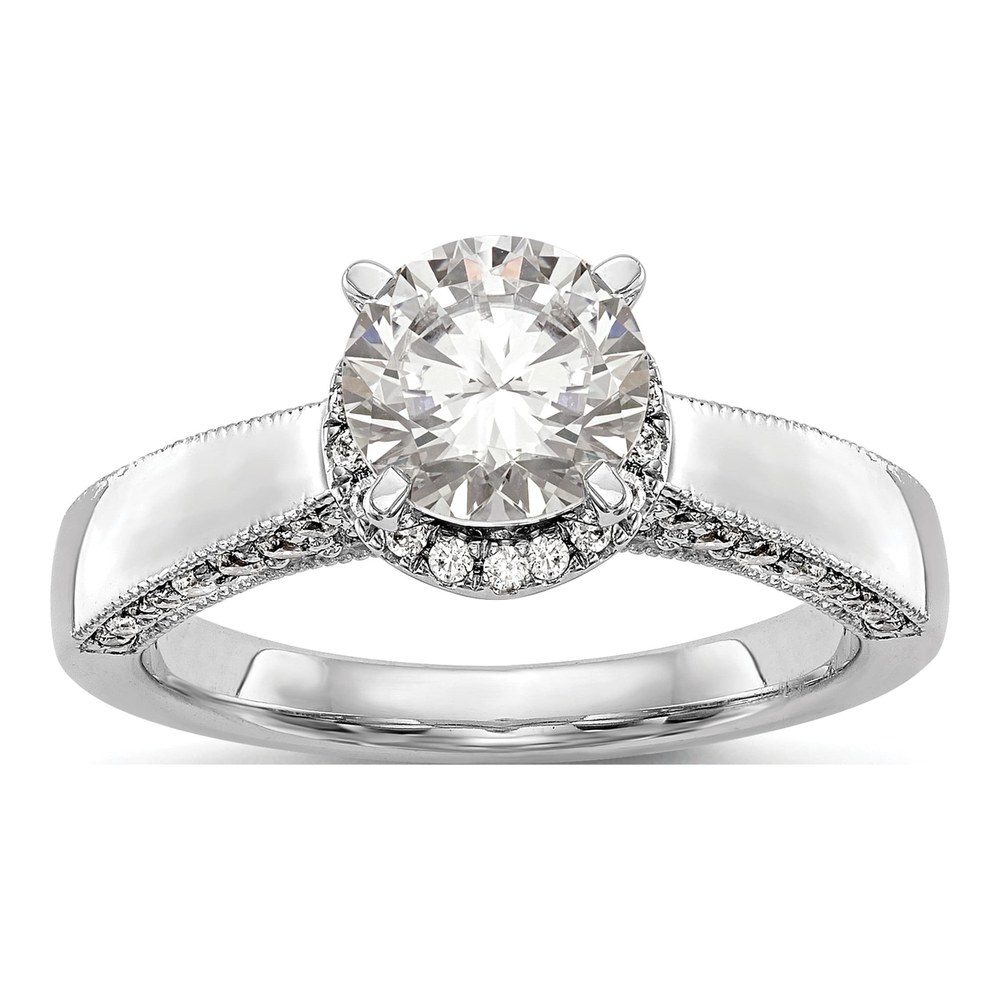 14K White Gold Diamond Halo Engagement Ring Semi-Mount