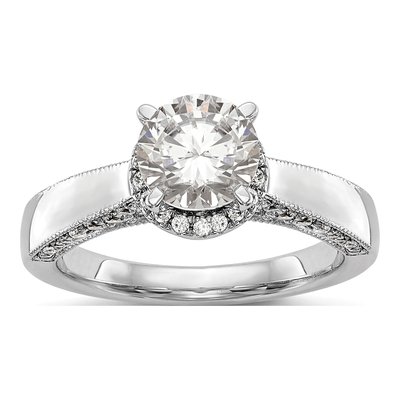 14K White Gold Diamond Halo Engagement Ring Semi-Mount