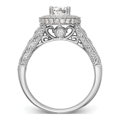14K White Gold Diamond Halo Setting Engagement Ring Semi-Mount – view 3