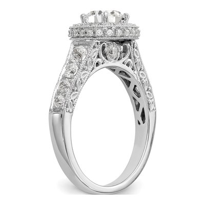 14K White Gold Diamond Halo Setting Engagement Ring Semi-Mount – view 7