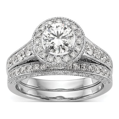 14K White Gold Diamond Halo Setting Engagement Ring Semi-Mount – view 8