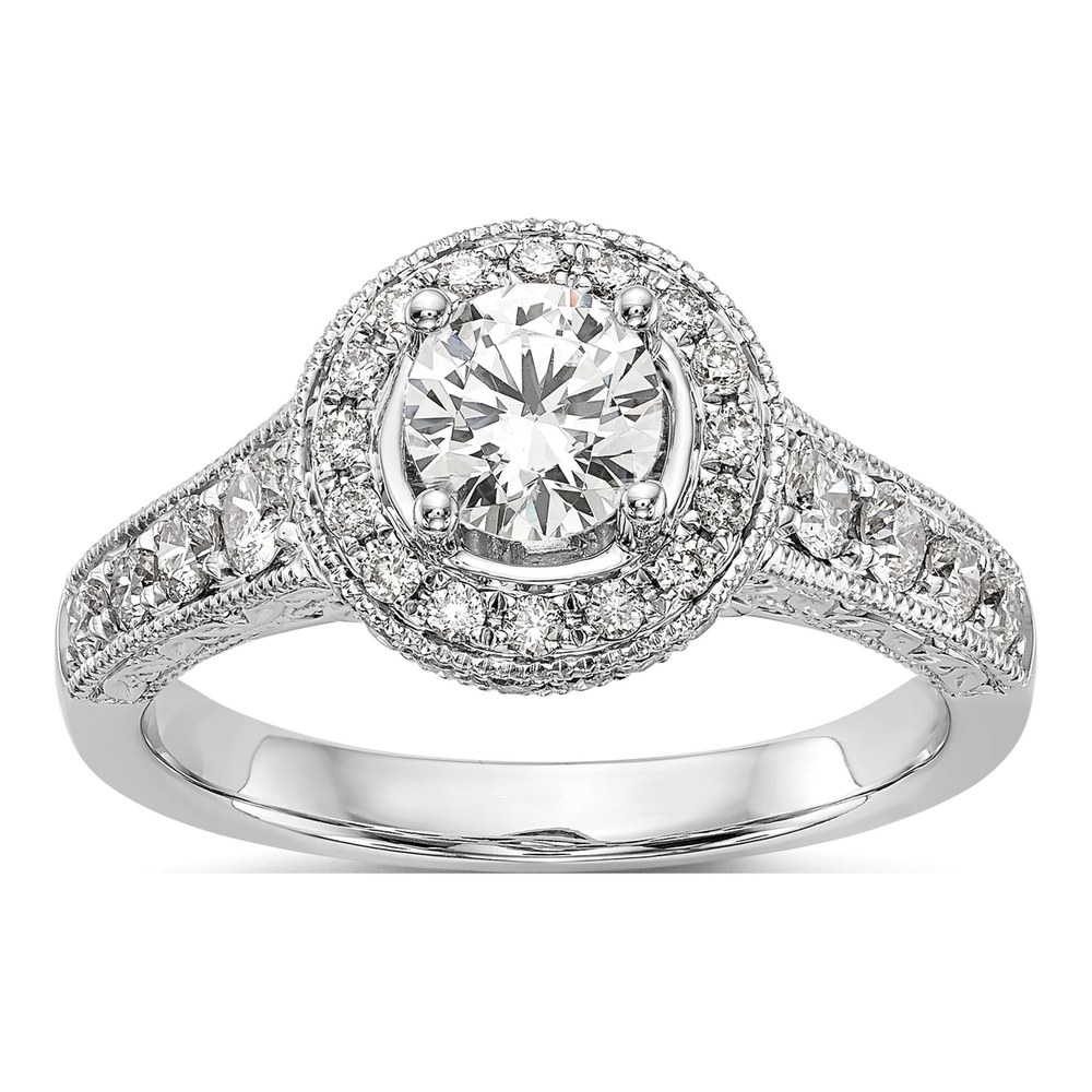 14K White Gold Diamond Halo Engagement Ring Setting