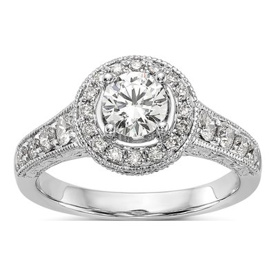 14K White Gold Diamond Halo Setting Engagement Ring Semi-Mount