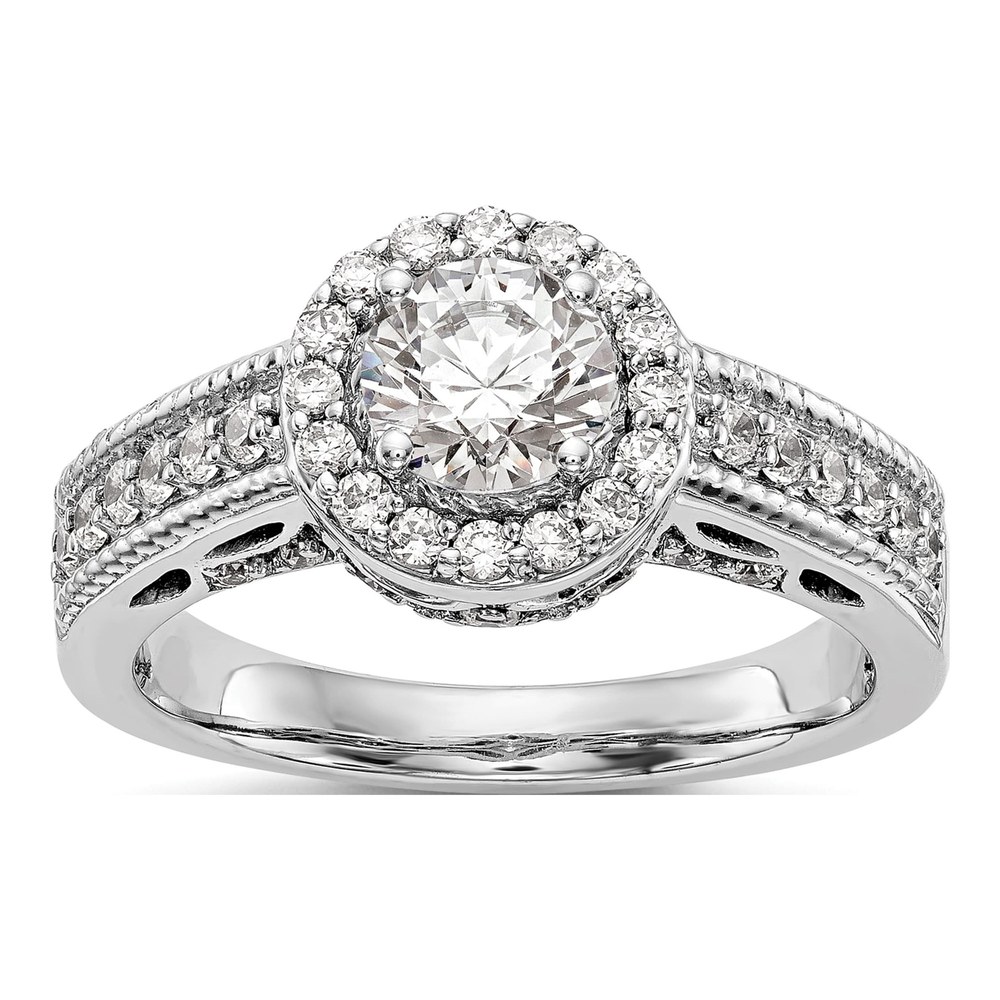 14K White Gold Diamond Halo Engagement Ring Semi-Mount