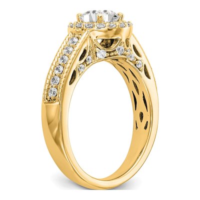 14K Yellow Gold Diamond Halo Engagement Ring Semi-Mount – view 7