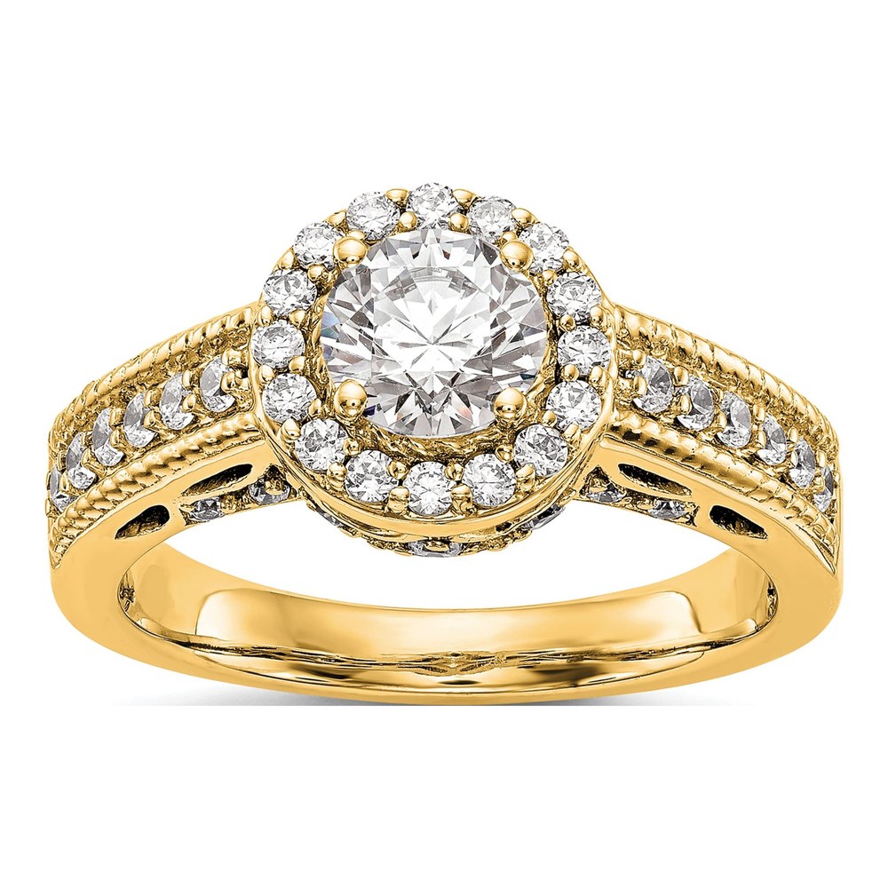 14K Yellow Gold Diamond Halo Semi-Mount Engagement Ring