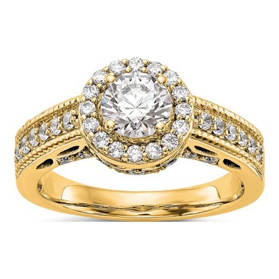 14K Yellow Gold Diamond Halo Engagement Ring Semi-Mount