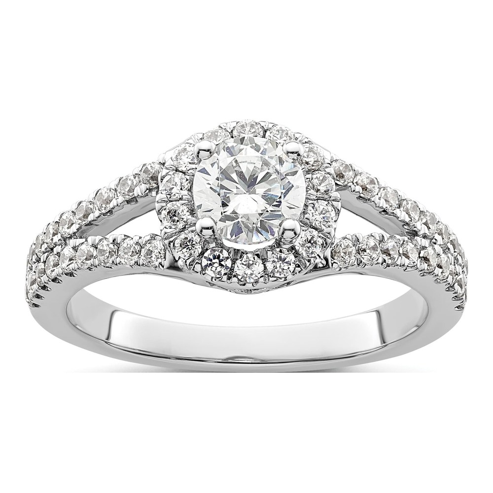 14K White Gold Diamond Halo Engagement Ring Semi-Mount