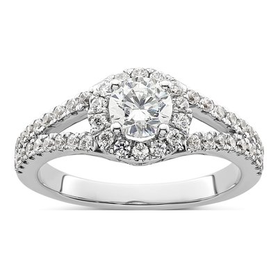 14K White Gold Diamond Halo Engagement Ring Semi-Mount