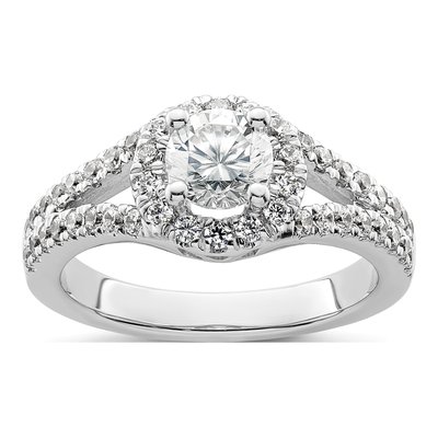 14K White Gold Diamond Halo Engagement Ring Semi-Mount