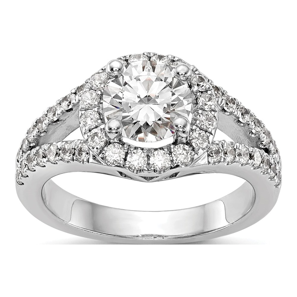 14K White Gold Rhodium-Plated Halo Plus (holds 1 Carat (6.5mm) Round Center) 3/4 Carat Diamond Semi-Mount Engagement Ring