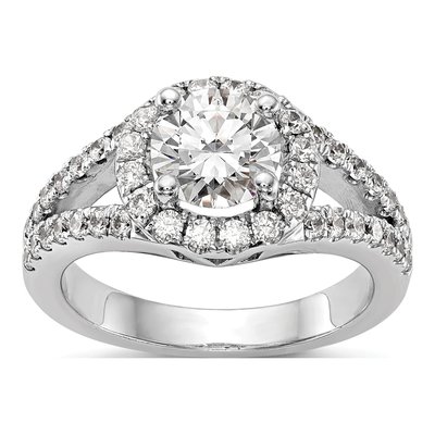 14K White Gold Diamond Halo Engagement Ring Semi-Mount