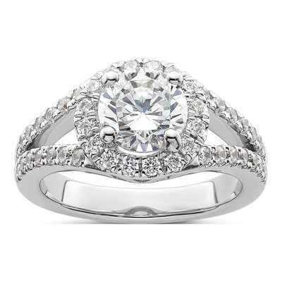 14K White Gold Diamond Halo Engagement Ring Semi-Mount