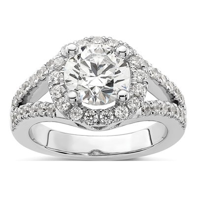 14K White Gold Diamond Halo Engagement Ring Semi-Mount