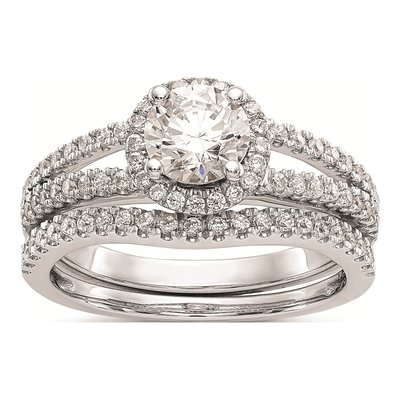 14K White Gold Round Halo Engagement Ring Mounting – view 8