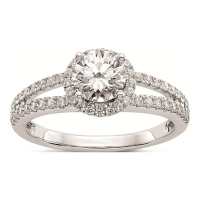 14K White Gold Round Halo Engagement Ring Mounting