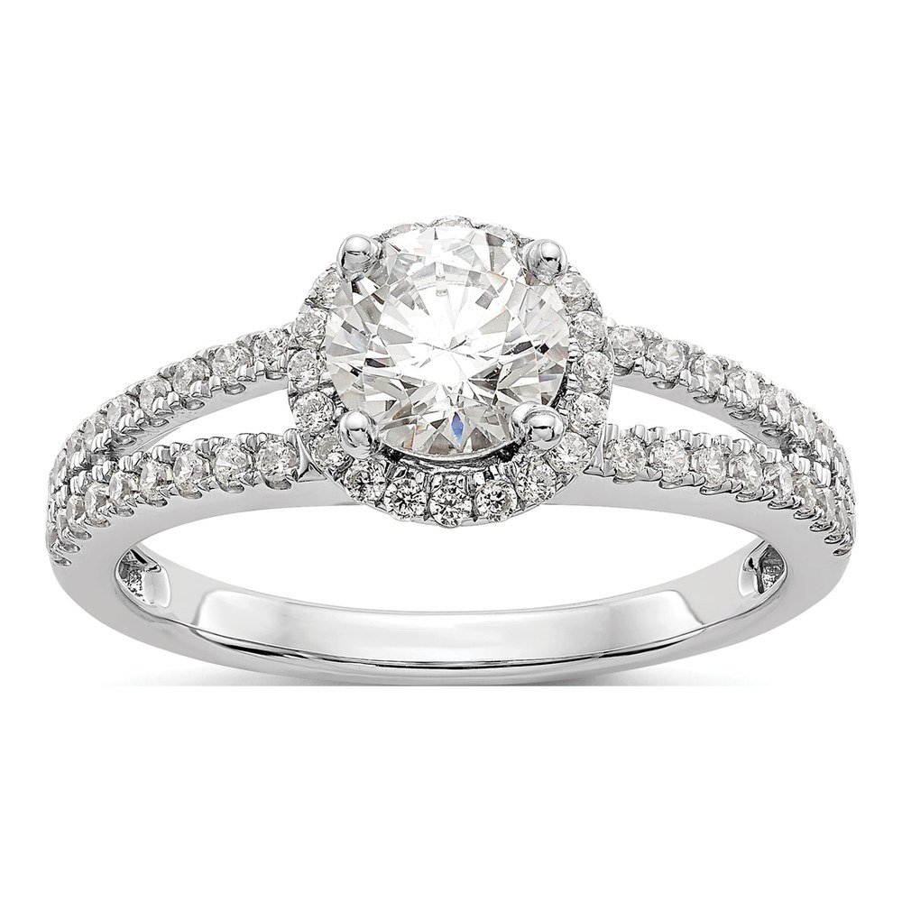 14K White Gold Rhodium-Plated Halo Plus (holds 3/4 Carat (6.00mm) Round Center) 1/3 Carat Diamond Semi-Mount Engagement Ring