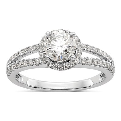 14K White Gold Diamond Halo Engagement Ring Semi-Mount