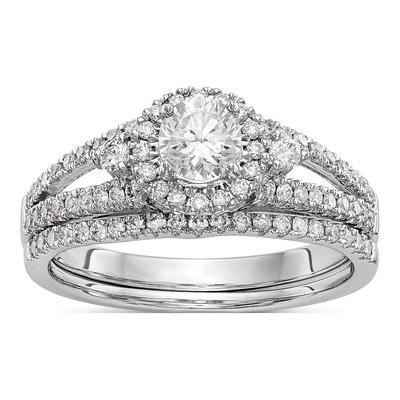 14K White Gold Diamond Halo Setting Engagement Ring Semi-Mount – view 7