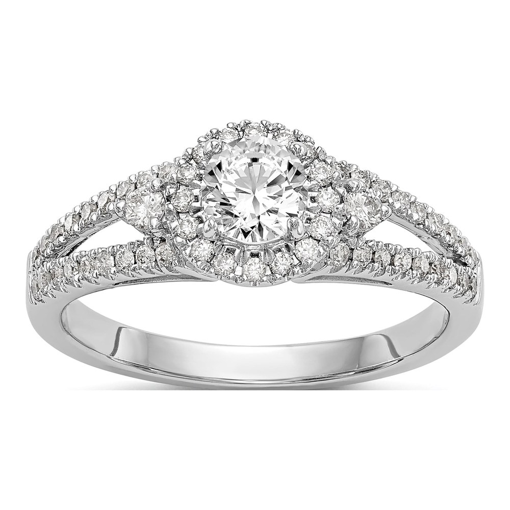 14K White Gold Diamond Halo Setting Engagement Ring Semi-Mount