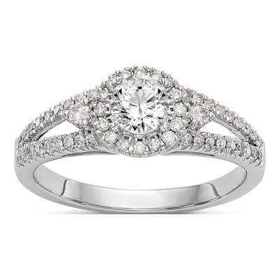 14K White Gold Diamond Halo Setting Engagement Ring Semi-Mount