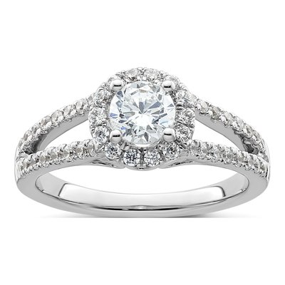 14K White Gold Diamond Halo Setting Engagement Ring Semi-Mount