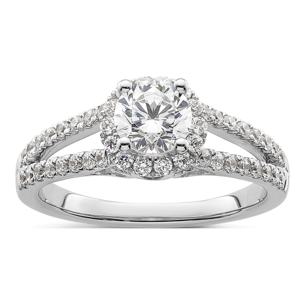 14K White Gold Diamond Halo Engagement Ring Semi-Mount