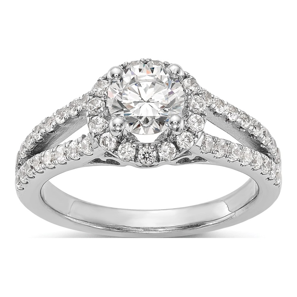14K White Gold Diamond Halo Semi-Mount Engagement Ring