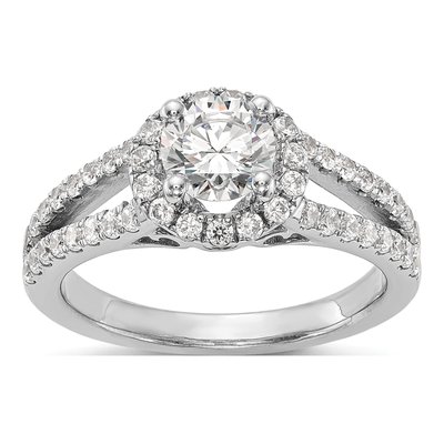 14K White Gold Diamond Halo Engagement Ring Semi-Mount