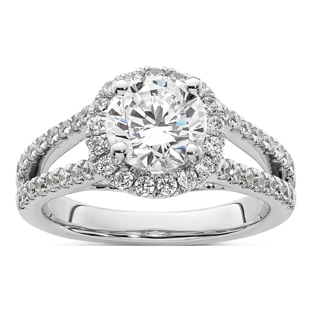 14K White Gold Diamond Halo Engagement Ring Semi-Mount